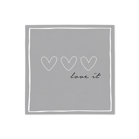 Bastion Collections Napkin Grey 3 heart/love