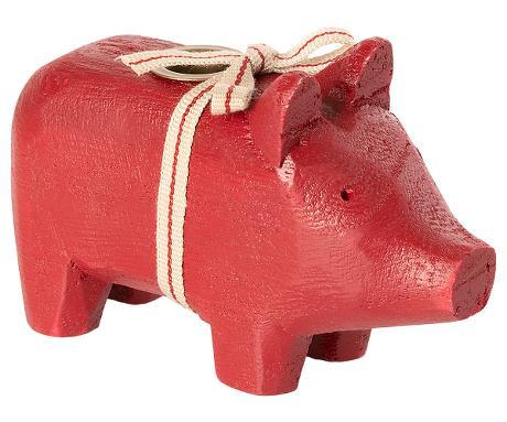 Maileg Wooden pig, Small - Red