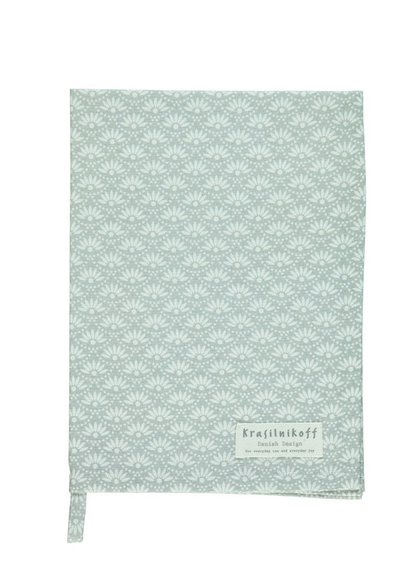 Krasilnikoff Tea Towel, daisy white on grey